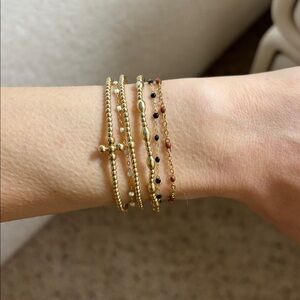 Dainty gold and brown beaded look adjustable bracelet delicate jeweled chain